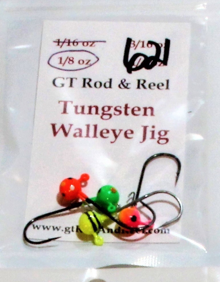4 each Tungsten "Glowing" Walleye, & Perch Jig, by Number----FREE Shipping