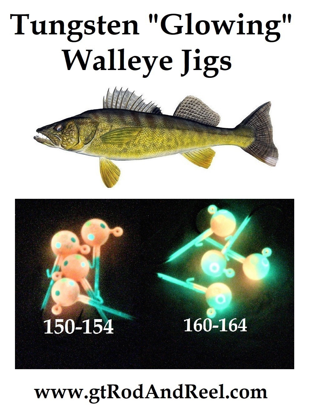 Walleye & Perch "Glowing" Tungsten Jigs-FREE Shipping