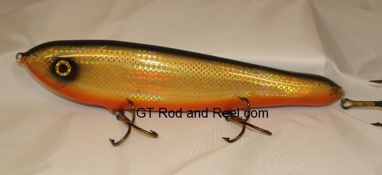 Smuttly Dog Baits 10 Drop Belly 10DB Musky Glide Bait Color: Flashing  Bronze Shiner8.9 OuncesGreat Wide Glide Of Appox. 3' to 3.5' feet, Good  Belly Roll On The Twitch, Can Be Worked At Any SpeedExcellent Quality Paint  and Super Hard Epoxy Fi