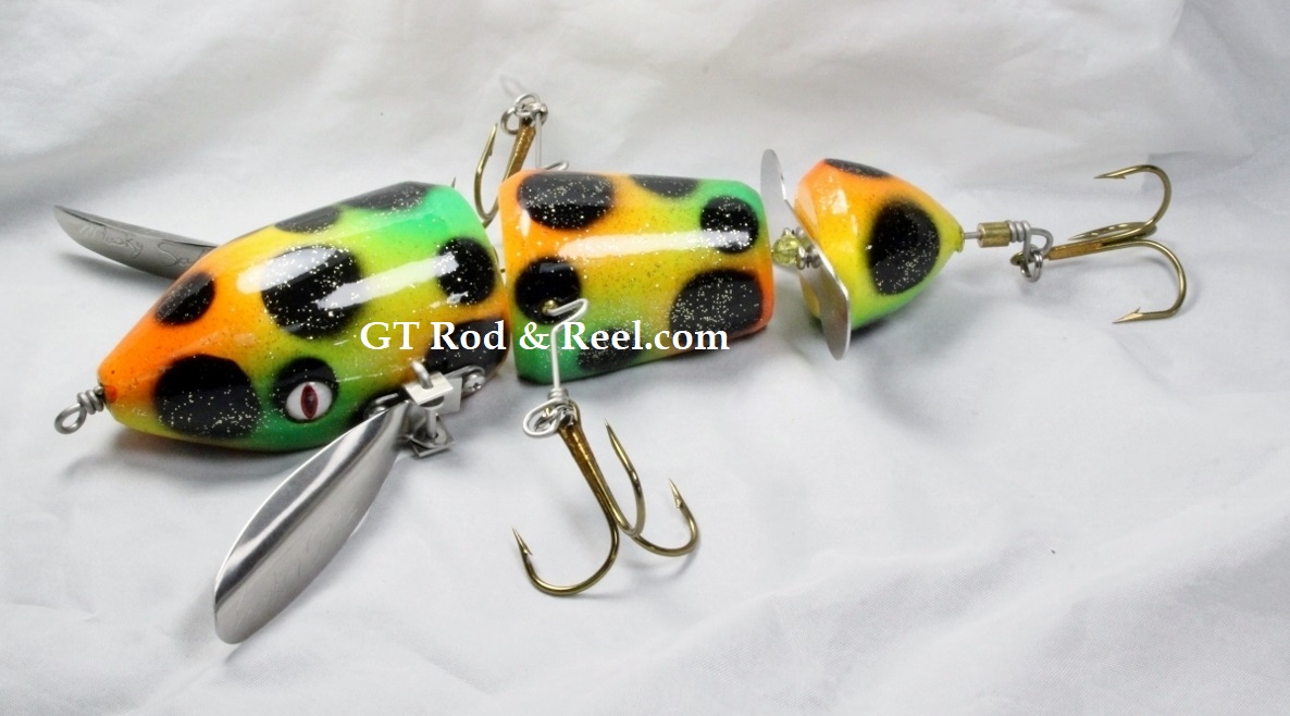 Musky Safari FrankenSpitz XL 8 Fire Leopard FrankenSpitz is a custom  surface bait whose body is made from Cedar. He has through-wire  construction that won't pull apart when that fish of a