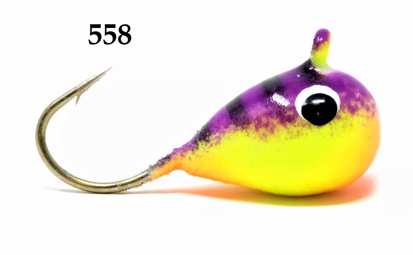#558, 4 each Tungsten Ice Fishing Tear Drop Jig, 1.1 Gram, #14, Hook, 4.0mm, Tiger Viking