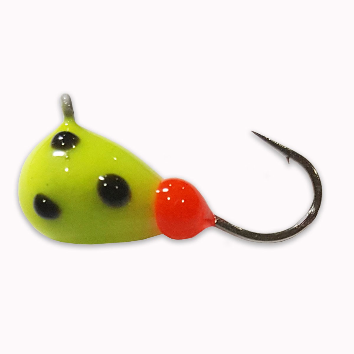 #402, 4 each Tungsten Ice Fishing Tear Drop Jig, 1 Gram, #14 Hook, 4.0mm size, Yellow Glow Spot