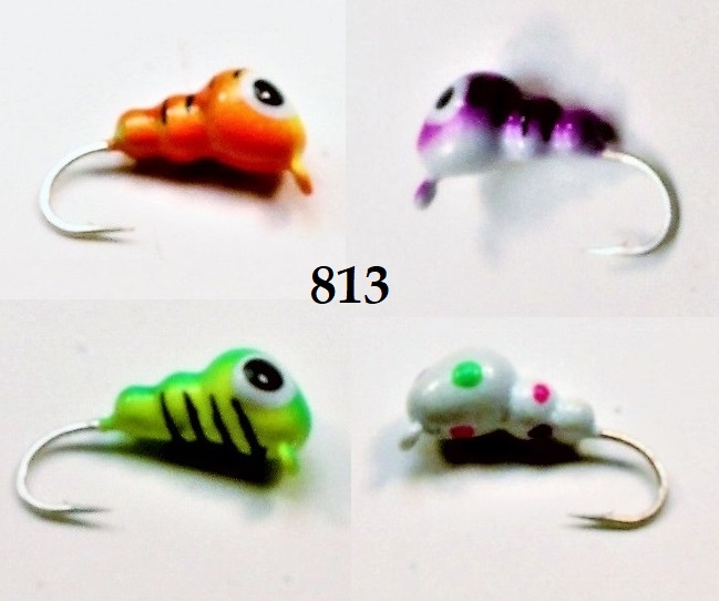 813-4 Tungsten Ice Fishing Wax Worm Jig 1.7 Gram #14 Hook Glowing