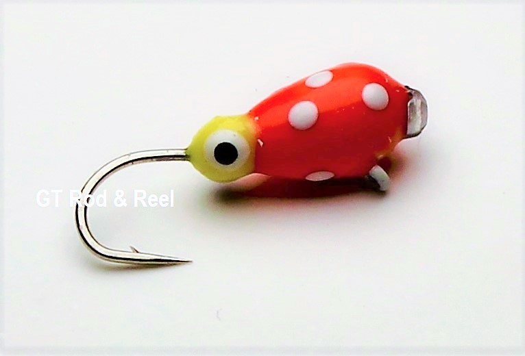 #506, 4 each Tungsten Ice Fishing Tear Drop Jig, 1.1 Gram, #14, Hook, 4.0mm, Glass Eye, Lady Bug