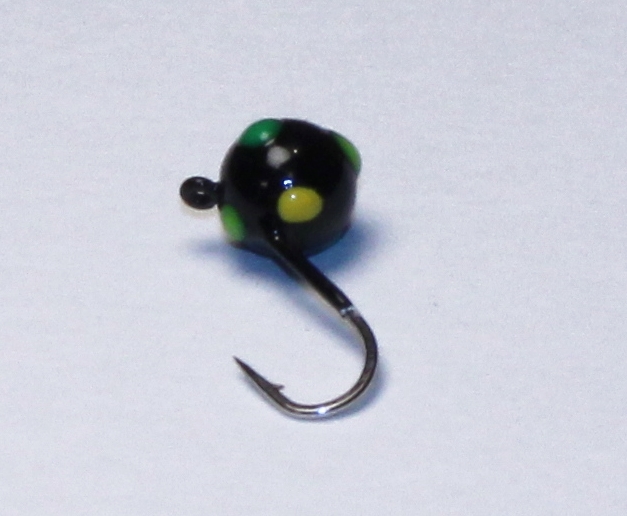 #301, 4 each Tungsten Ice Fishing Ball Jig, 1.15 Gram, #14, Hook, 5.0mm, Glowing Black Bug