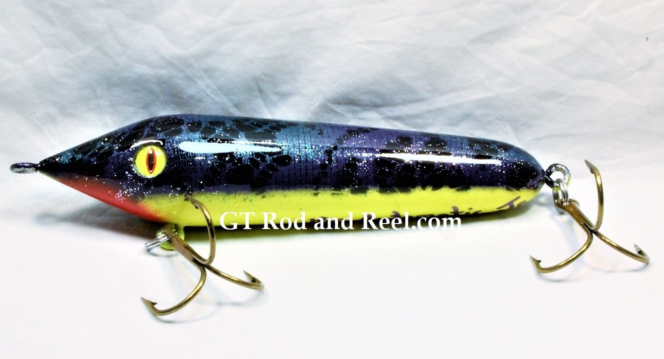 Muskie Safari Mr. Automatic 6" Count-Down Glide Bait Sapphire Shade X Chartreuse