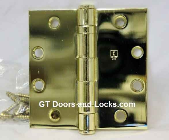 Hager Hinge BB1191 Full Mortise Ball Bearing  Hinge 4 1/2" x 4 1/2" US3 Polished Brass