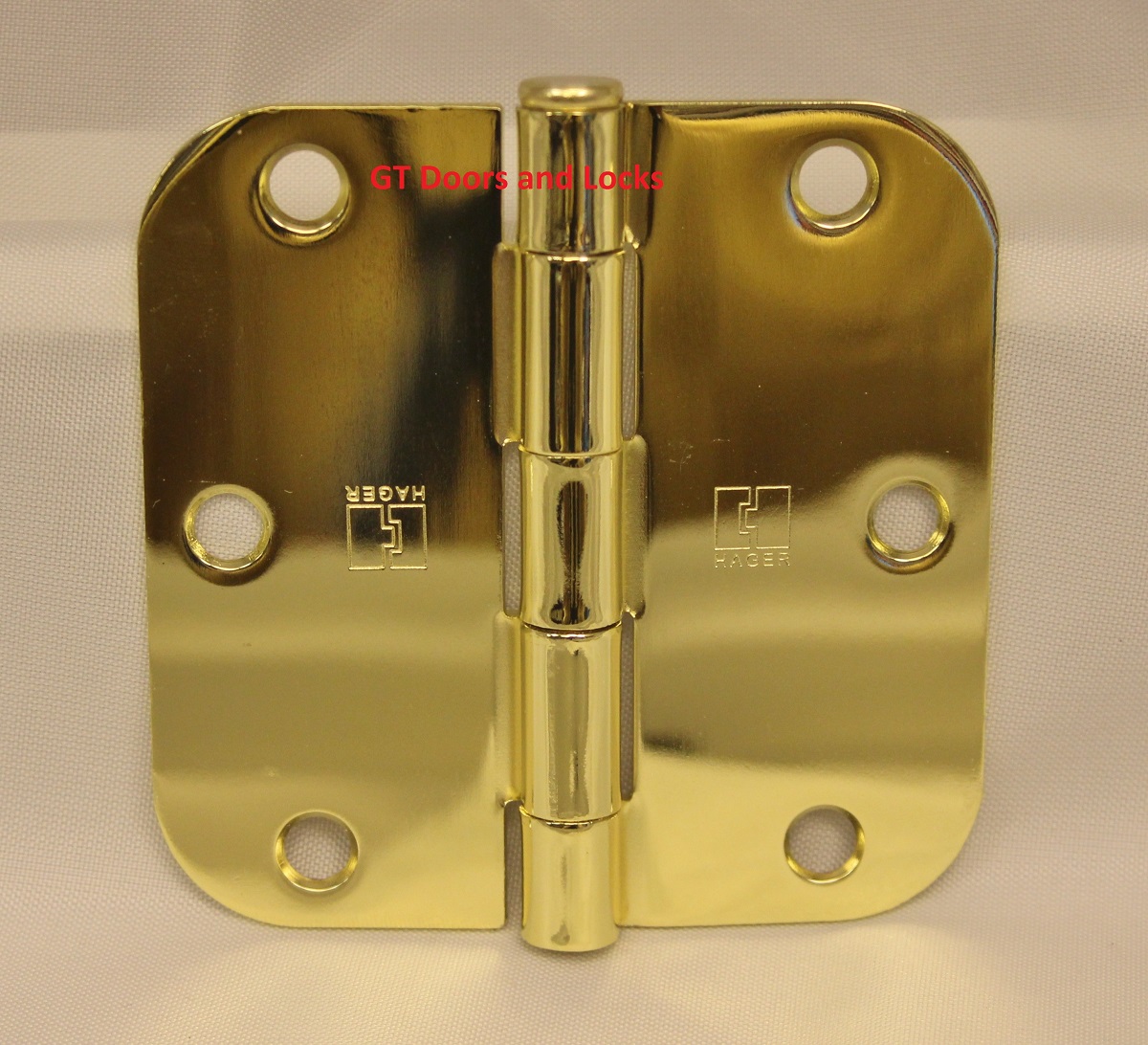 Hager RC1842 Hinge 3-1/2" x 3-1/2" Polished Brass 5/8" Radius Corner