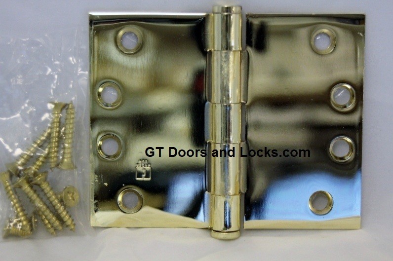 Hager WT1279 Hinge 1 Each 4" x 6" Square Corner US3 Polished Brass Hager Wide Throw Hinges  