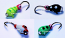 #514, 4 Tungsten Ice Fishing Tear Drop Jigs, 1.1 Gram, #14, Hook, 4.0mm, Glass Eye, Black Lady Bug-Red Headed Clown-Green Lady Bug-Green Tiger