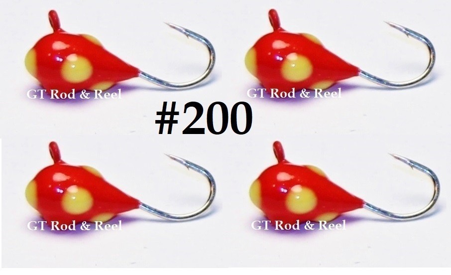 #200, 4 each Tungsten Ice Fishing Pimple Poppers Jig, 1.0 Gram, #14, Hook, 4.0mm, Fire Ball