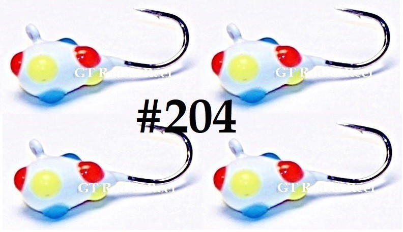 #204, 4 each Tungsten Ice Fishing Pimple Poppers Jig, 1.0 Gram, #14, Hook, 4.0mm, Wonder Bread