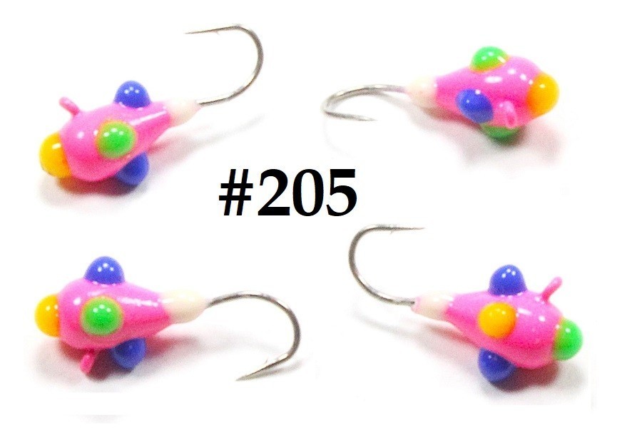 #205, 4 each Tungsten Ice Fishing Pimple Poppers Jig, 1.0 Gram, #14, Hook, 4.0mm, Cotton Candy