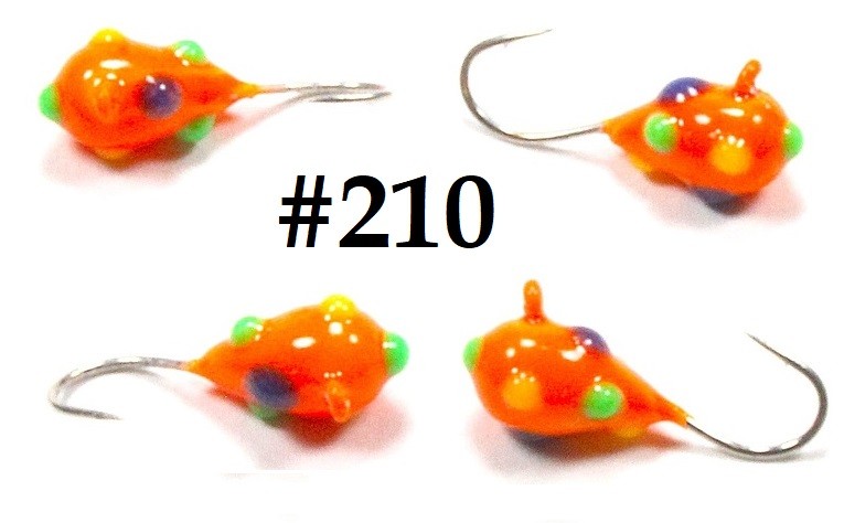 #210, 4 Tungsten Ice Fishing Pimple Poppers Jig, 1.0 Gram, #14, Hook, 4.0mm, Orange Pimple