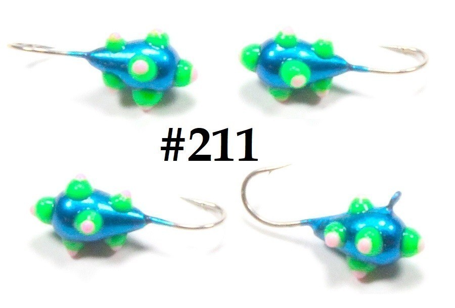 #211, 4 Tungsten Ice Fishing Pimple Poppers Jig, 1.0 Gram, #14, Hook, 4.0mm, Blue Chrome White Head