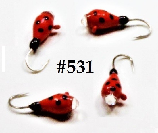 #531, 4 each Tungsten Ice Fishing Tear Drop Jig, 1.1 Gram, #14, Hook, 4.0mm, Diamond Red Hot Spot