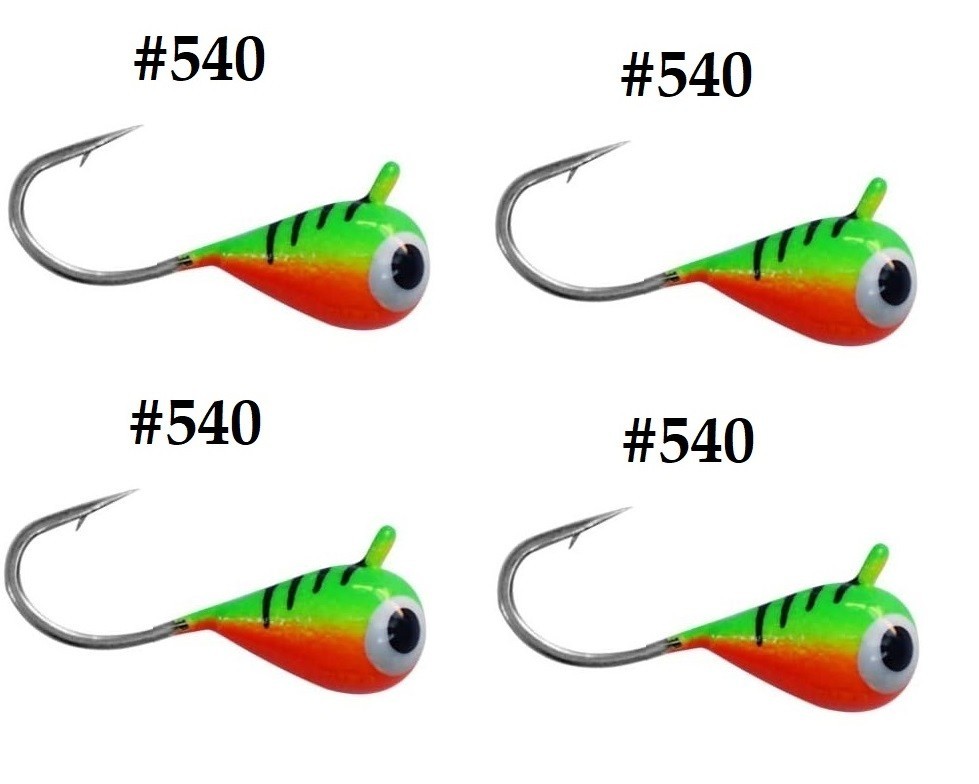 #540, 4 each Tungsten Ice Fishing Tear Drop Jig, 1.1 Gram, #14, Hook, 4.0mm, RF Tiger 