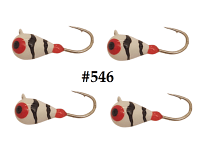 #546, 4 each Tungsten Ice Fishing Tear Drop Jig, 1.1 Gram, #14, Hook, 4.0mm, Clown Tiger