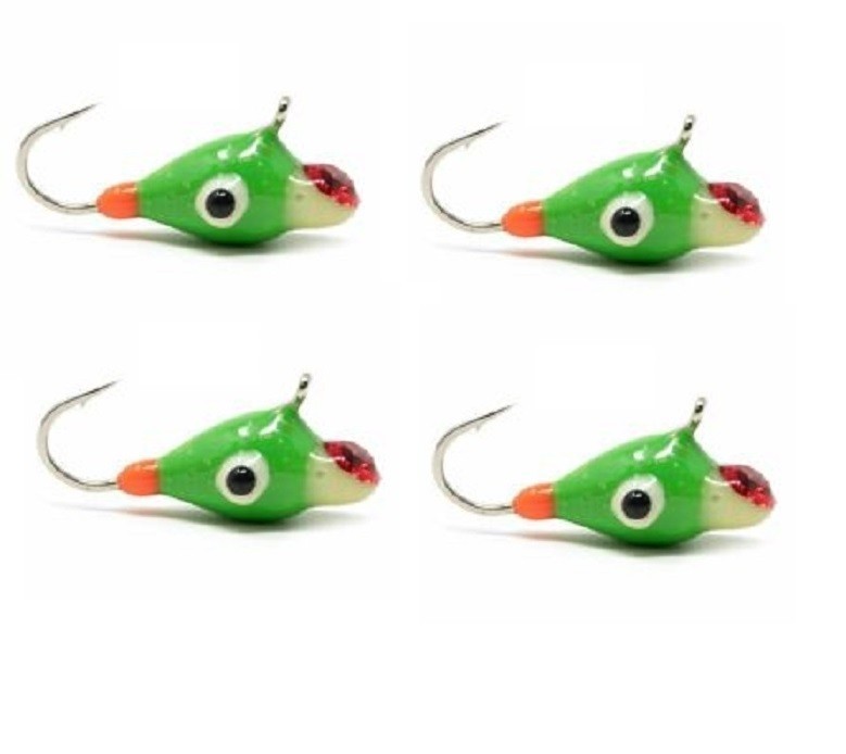 #550, 4 each Tungsten Ice Fishing Tear Drop Jig, 1.1 Gram, #14, Hook, 4.0mm, Green Ruby