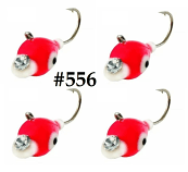 #556, 4 each Tungsten Ice Fishing Tear Drop Jig, 1.1 Gram, #14, Hook, 4.0mm, Crystal Fireball