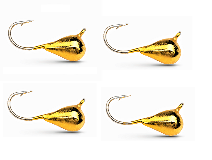 #561, 4 each Tungsten Ice Fishing Tear Drop Jig, 1.1 Gram, #14, Hook, 4.0mm, Gold