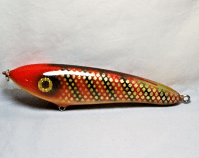 Hughes River Musky 6" Slim Shaker Bait Color; Cherry Perch Gold Scale