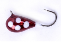 #400, 4 each Tungsten Ice Fishing Tear Drop Jig, 1 Gram, #14 Hook, 4.0mm size, Chrome Red Glow Spot