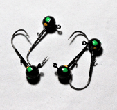 #111, 4 each Tungsten Walleye, & Perch Jig, 1/8 oz. #2 Hook Size, Glowing Black Bread