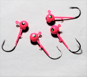 #134, 4 each Tungsten Walleye, & Perch Jig, Multi Size, Pink Parrot 