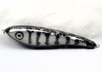 Hughes River Musky Baits, 8" Shaker, Color; HPD Aluminum Black Perch