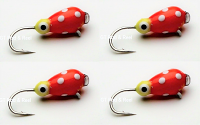 #506, 4 each Tungsten Ice Fishing Tear Drop Jig, 1.1 Gram, #14, Hook, 4.0mm, Glass Eye, Lady Bug