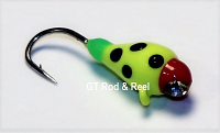 #101, 4 each Tungsten Ice Fishing Tear Drop Jig, 0.5 Gram, #16, Hook, 3.0mm, Glass Eye, Glowing Yellow Lady Bug