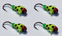 #505, 4 each Tungsten Ice Fishing Tear Drop Jig, 1.1 Gram, #14, Hook, 4.0mm, Glass Eye, Yellow Lady Bug