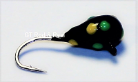 #102, 4 each Tungsten Ice Fishing Tear Drop Jig, 0.5 Gram, #16, Hook, 3.0mm, Glowing Black Bug