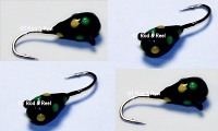 #503, 4 each Tungsten Ice Fishing Tear Drop Jig, 1.1 Gram, #14, Hook, 4.0mm, Glowing Black Bug
