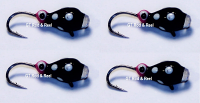 #508, 4 each Tungsten Ice Fishing Tear Drop Jig, 1.1 Gram, #14, Hook, 4.0mm, Glass Eye, Black Lady Bug