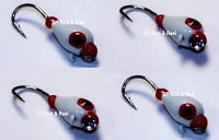 #510, 4 each Tungsten Ice Fishing Tear Drop Jig, 1.1 Gram, #14, Hook, 4.0mm, Glass Eye, Red Headed Clown