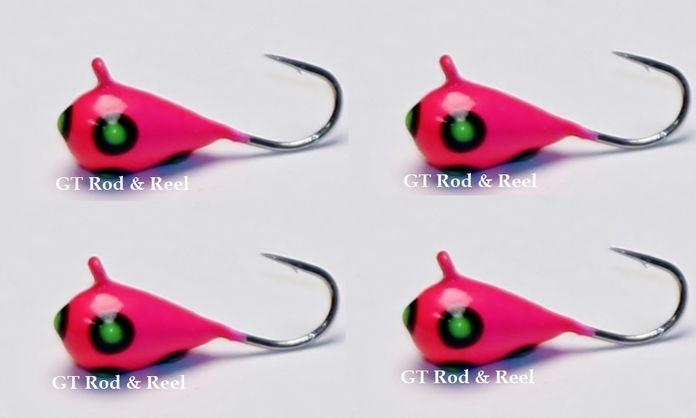 #515, 4 each Tungsten Ice Fishing Tear Drop Jig, 1.1 Gram, #14, Hook, 4.0mm, Pink Parrot