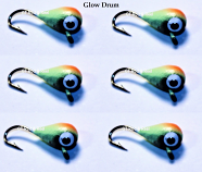 6 each, Group 2, Tungsten Ice Fishing Tear Drop Jig, .09 Gram, #14, Hook, 4.0mm, #41 Glow Drum