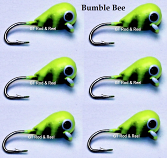 6 each, Group 1, Tungsten Ice Fishing Tear Drop Jig, .09 Gram, #14, Hook, 4.0mm, #33 Bumble Bee
