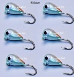 6 each, Group 1, Tungsten Ice Fishing Tear Drop Jig, .09 Gram, #14, Hook, 4.0mm, #63 Shiner
