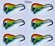 6 each, Group 1, Tungsten Ice Fishing Tear Drop Jig, .09 Gram, #14, Hook, 4.0mm, #32 Clown