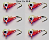 6 each, Group 1, Tungsten Ice Fishing Tear Drop Jig, .09 Gram, #14, Hook, 4.0mm, #55 Glow Hot Pink